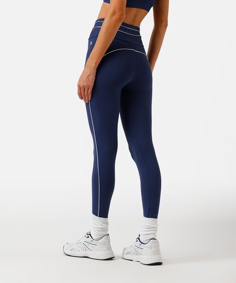 calça legging feminina esportiva com nervuras azul
