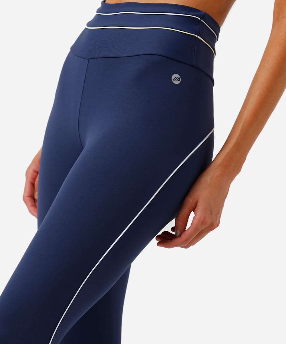 calça legging feminina esportiva com nervuras azul