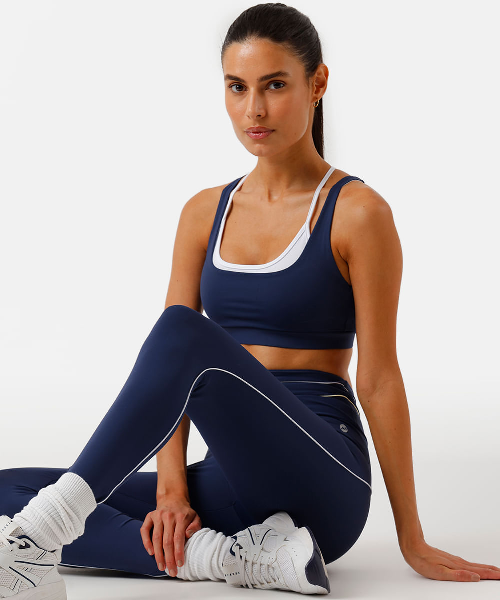 calça legging feminina esportiva com nervuras azul