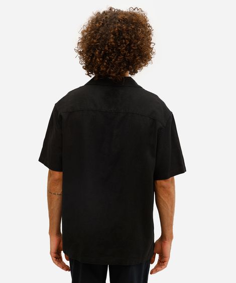 camisa masculina manga curta linho fit preta