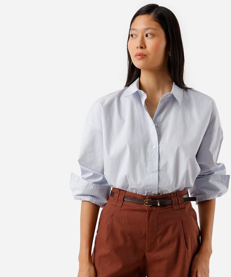 camisa oversized feminina de algodão azul