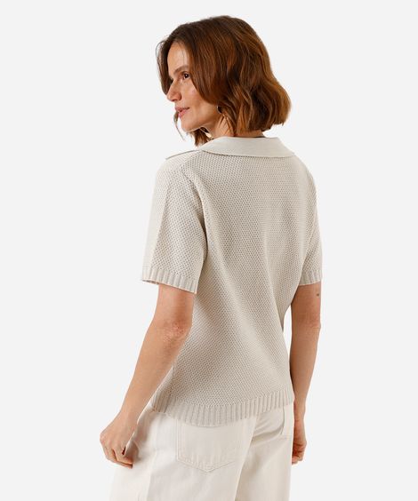 polo feminina de tricot bege