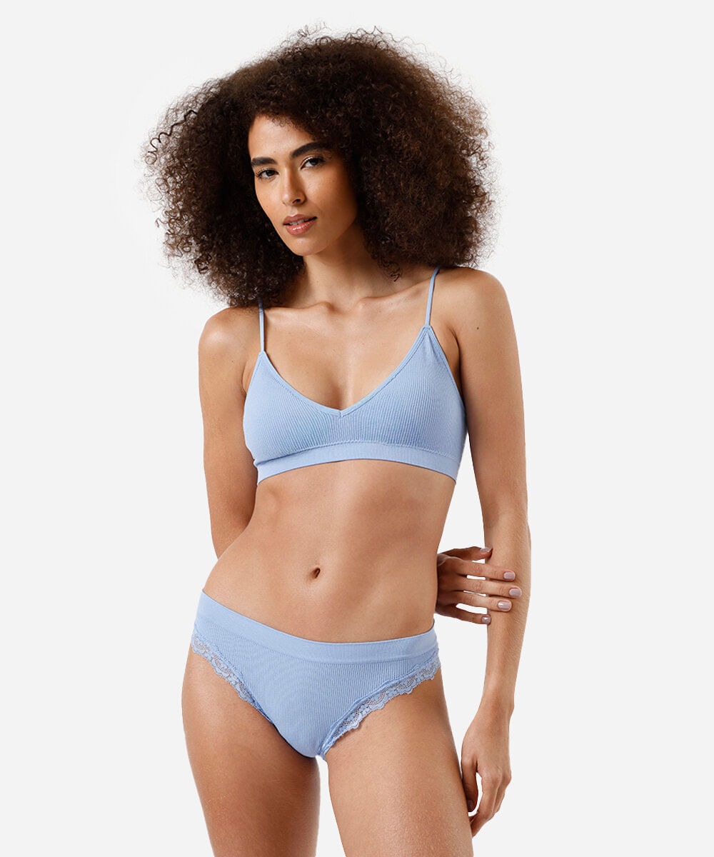 kit com top faixa e calcinha biquíni feminino azul