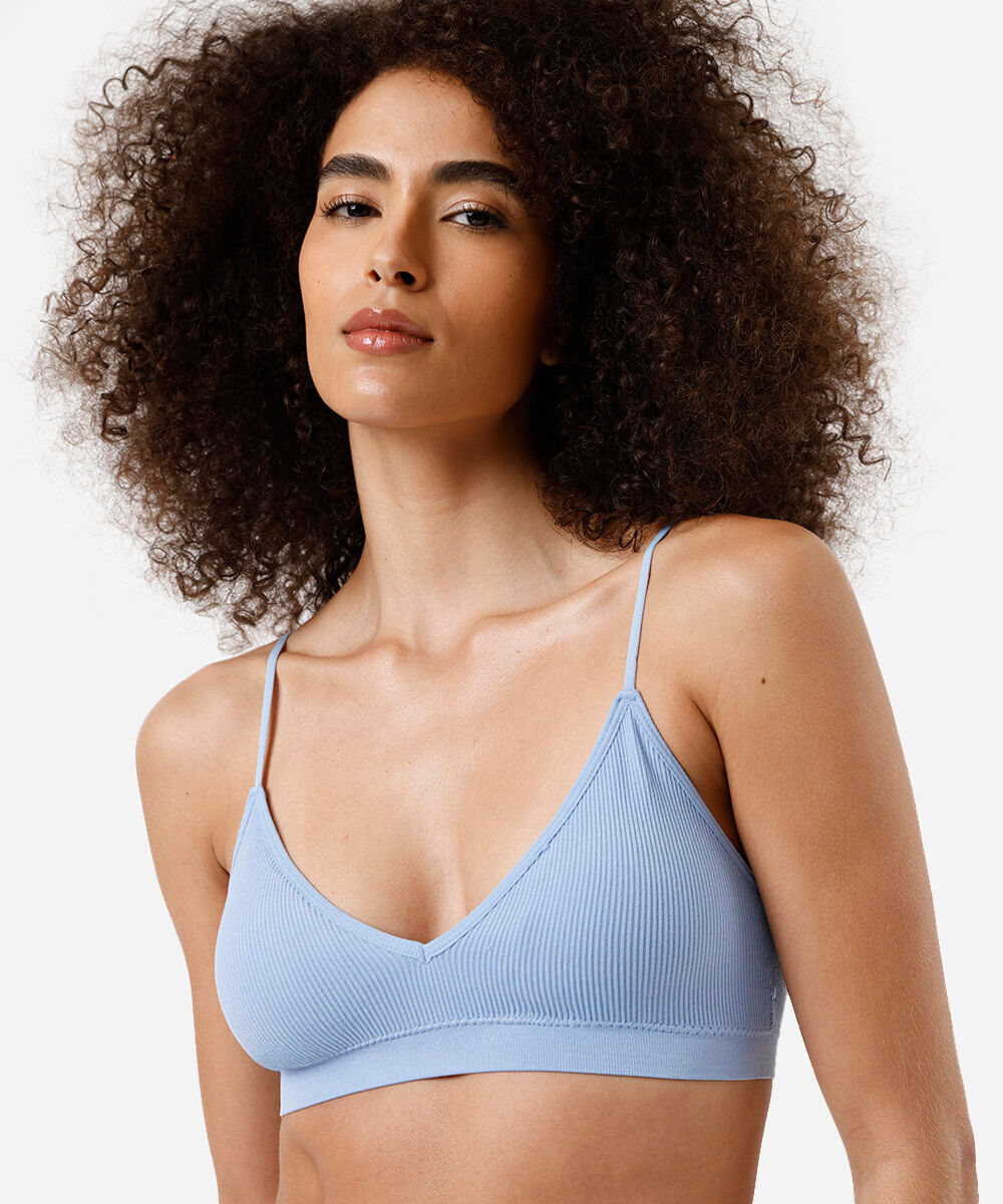kit com top faixa e calcinha biquíni feminino azul