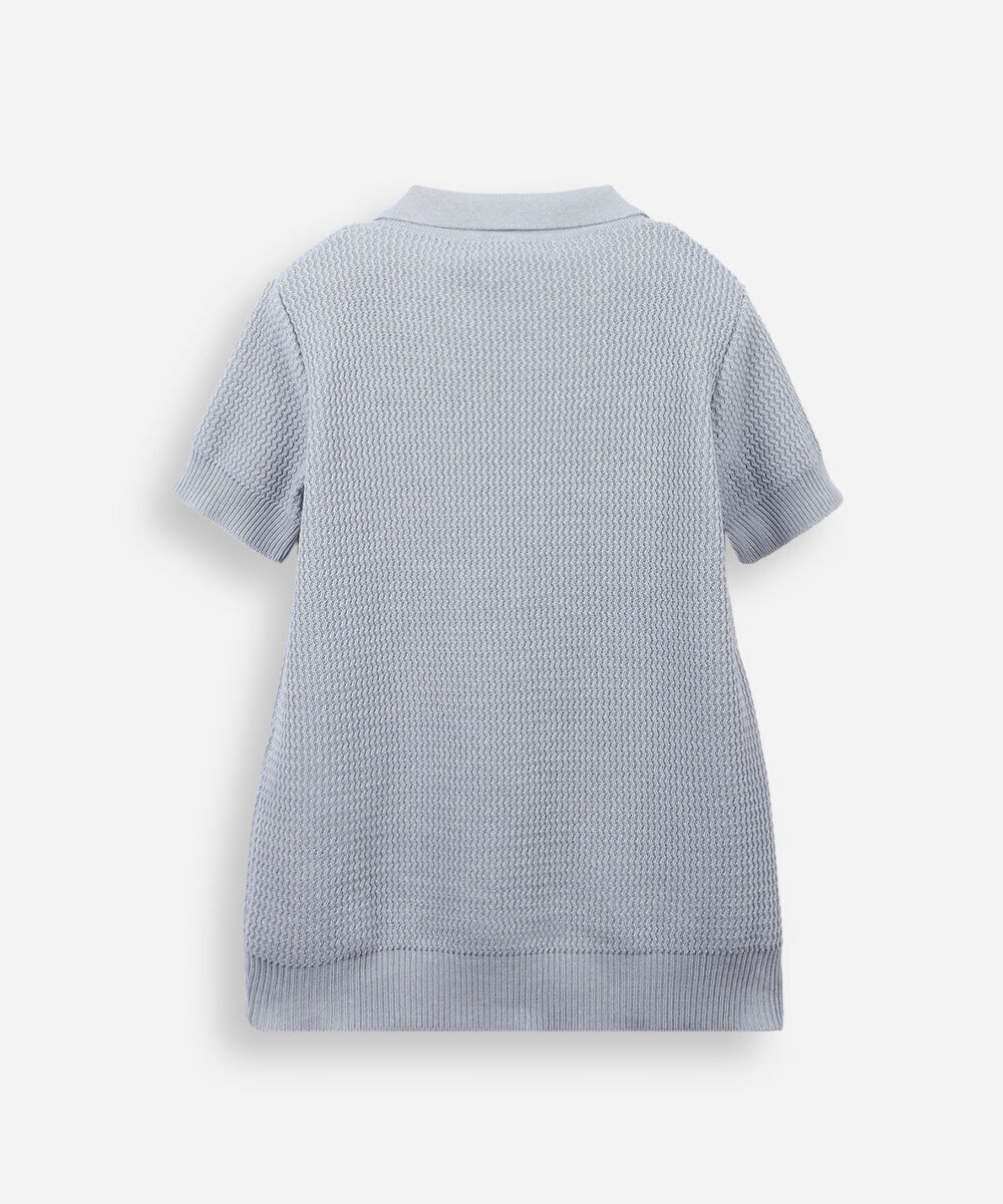polo infantil em tricot com manga curta azul