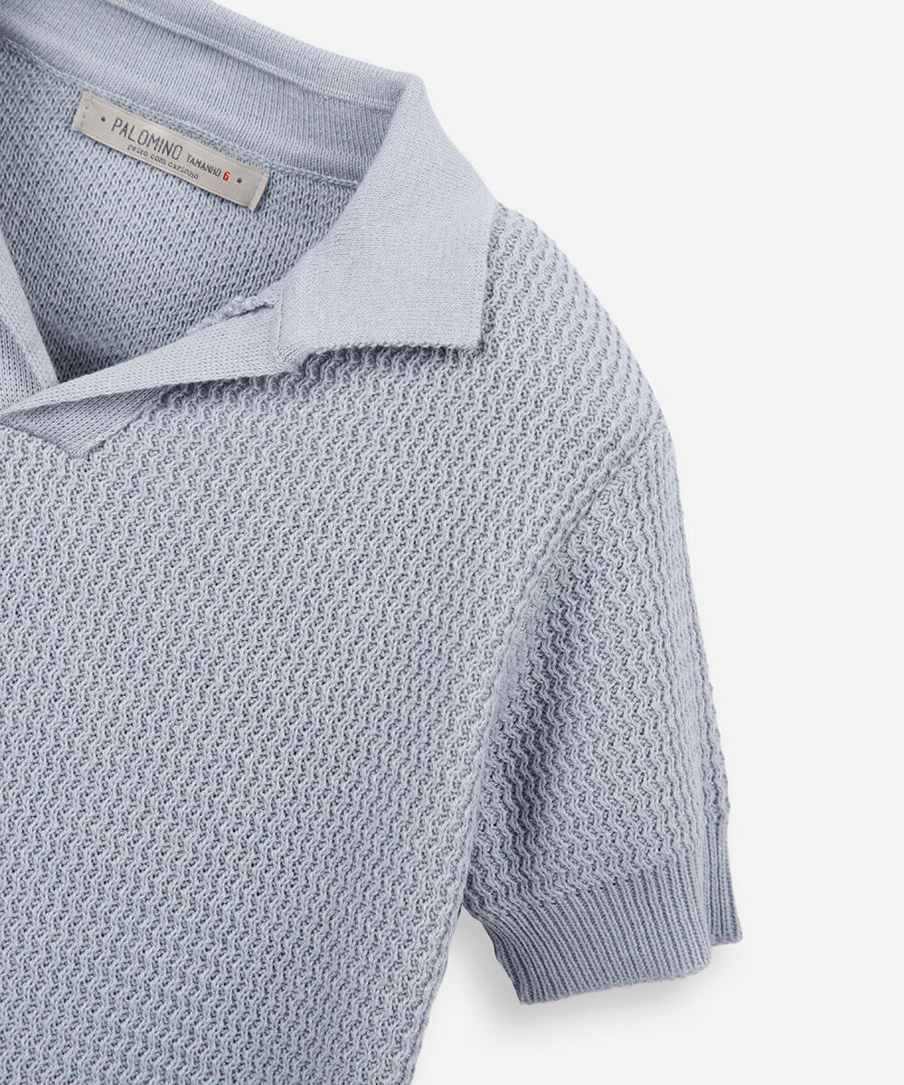 polo infantil em tricot com manga curta azul