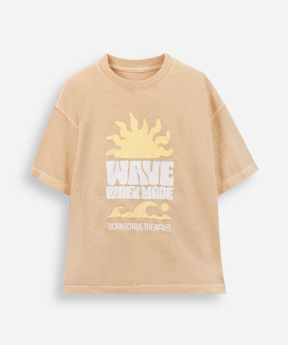 camiseta infantil de algodão estampada laranja