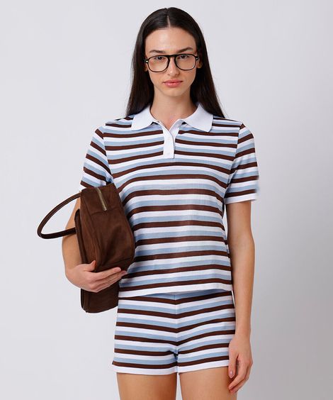 polo feminina de tricot listrada mindset colorida