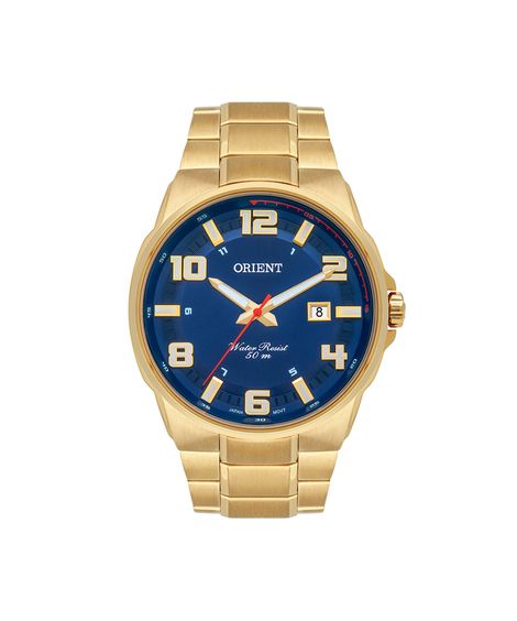 relógio masculino orient analógico calendário mgss1186 d2kx dourado