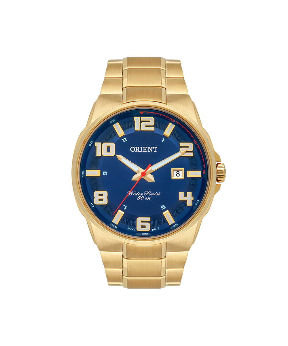relógio masculino orient analógico calendário mgss1186 d2kx dourado