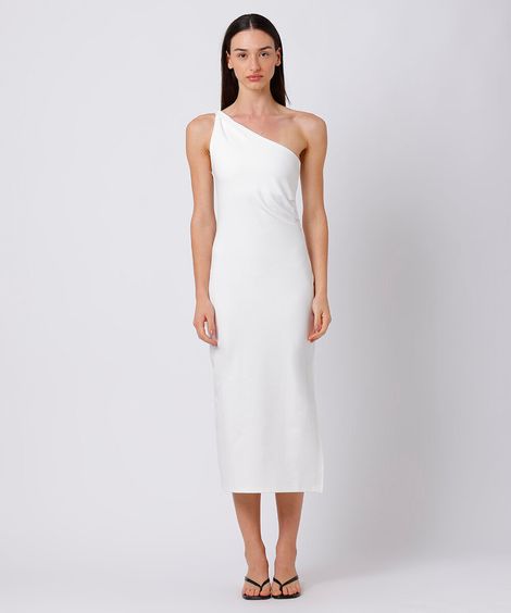 vestido midi feminino ombro único mindset  branco