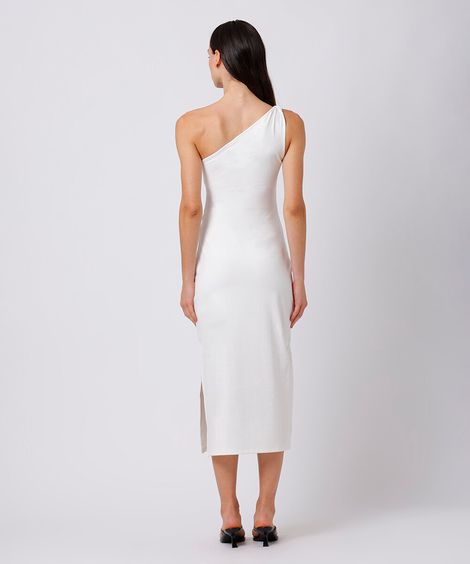 vestido midi feminino ombro único mindset  branco