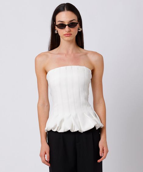 blusa sem alça feminina com pregas mindset off white