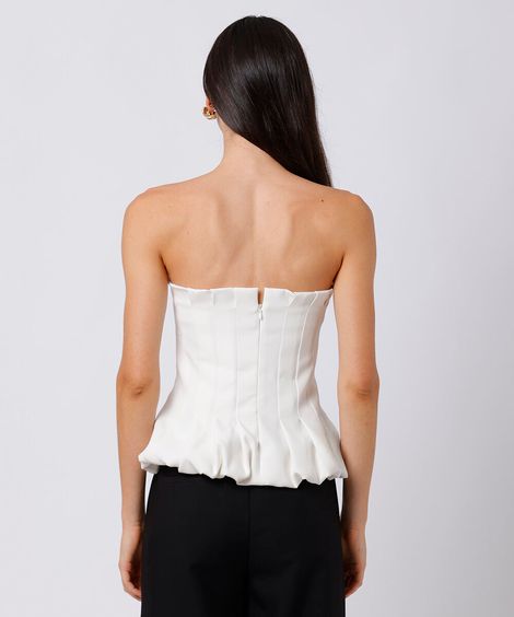blusa sem alça feminina com pregas mindset off white