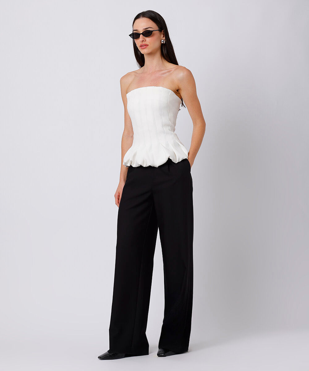 blusa sem alça feminina com pregas mindset off white
