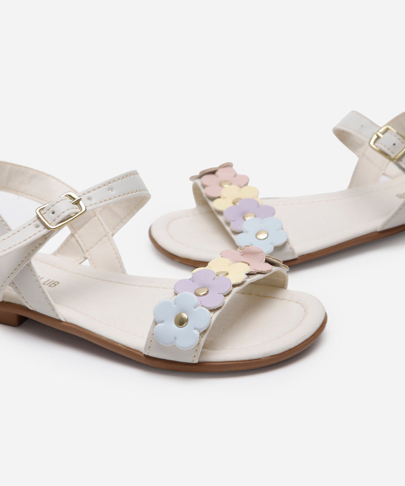 sandália infantil com flores candy off white
