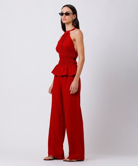 calça estilo pijama feminina com linho mindset vermelha