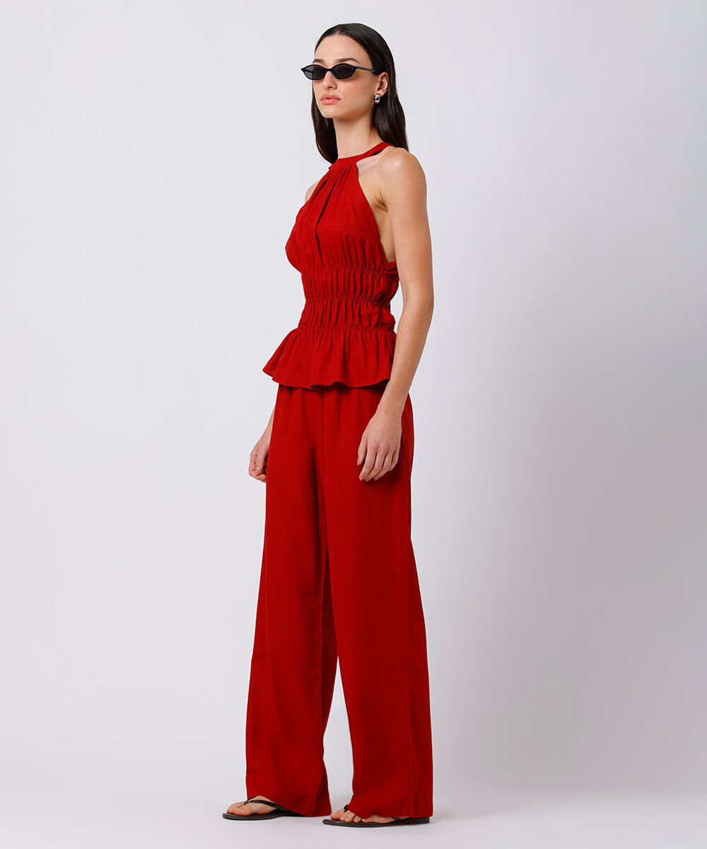 calça estilo pijama feminina com linho mindset vermelha