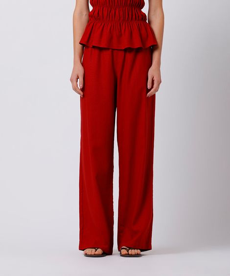 calça estilo pijama feminina com linho mindset vermelha