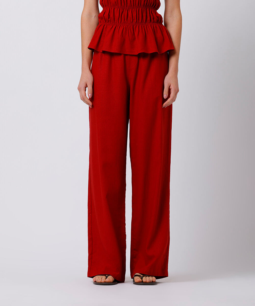 calça estilo pijama feminina com linho mindset vermelha