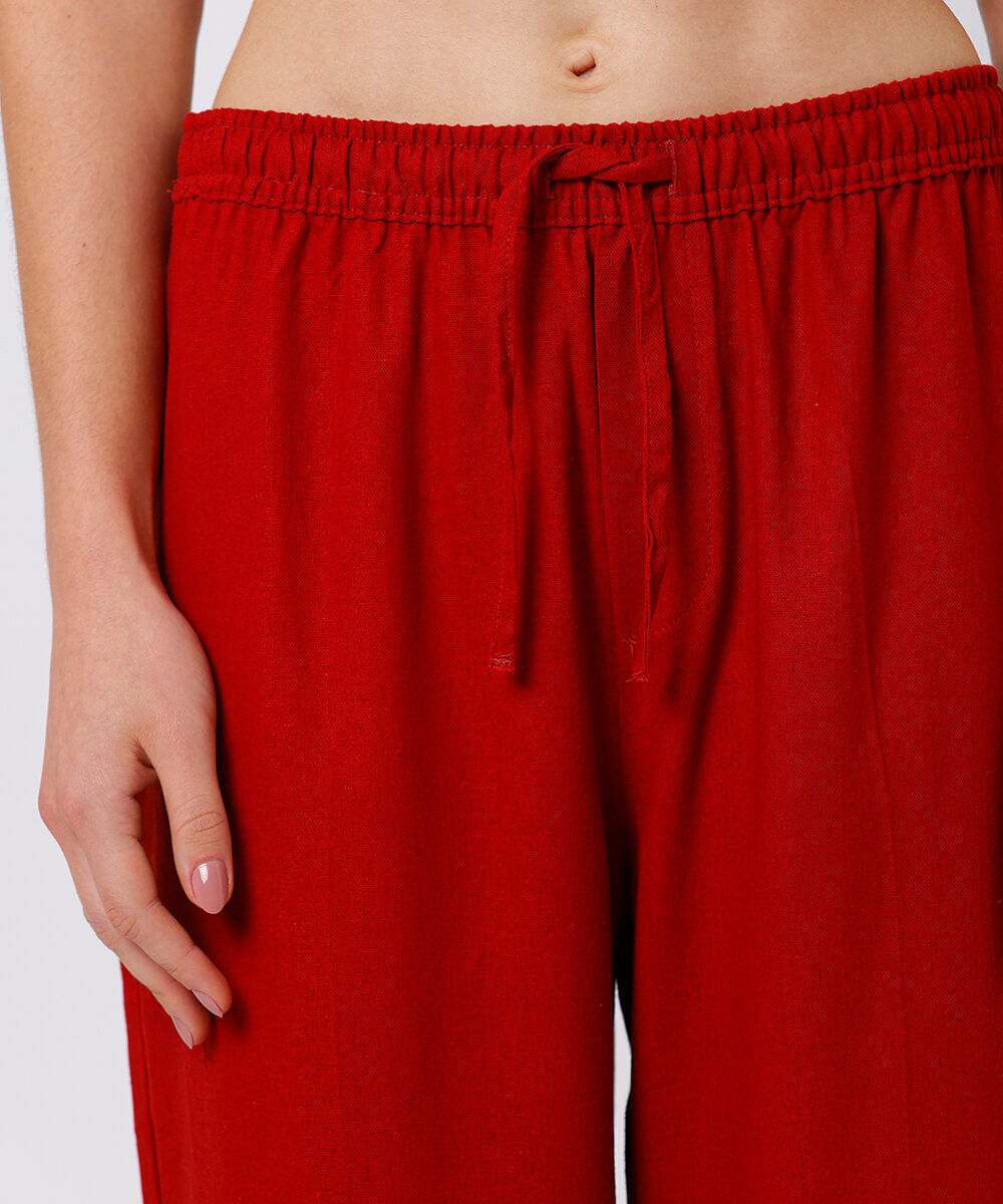 calça estilo pijama feminina com linho mindset vermelha