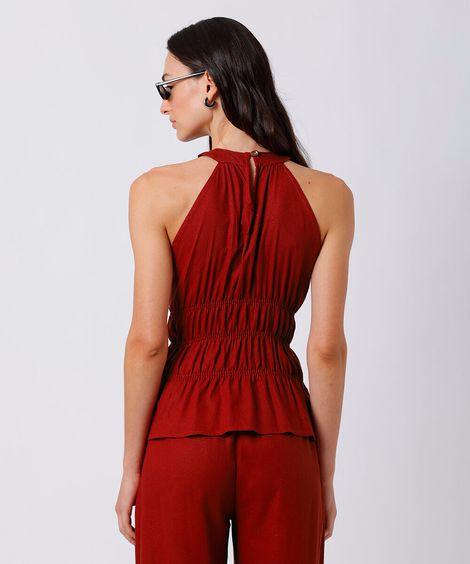 blusa peplum feminina com linho franzida mindset vermelha