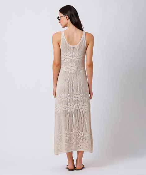 vestido midi feminino de tricot floral mindset bege