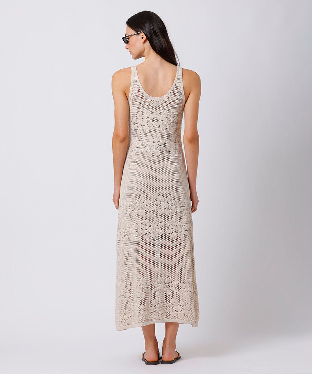 vestido midi feminino de tricot floral mindset bege