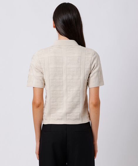 camisa feminina de tricot floral mindset bege