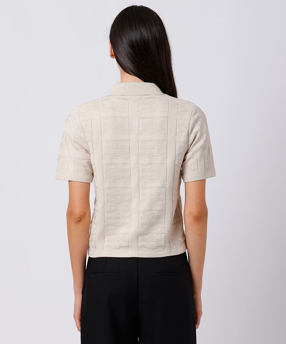 camisa feminina de tricot floral mindset bege