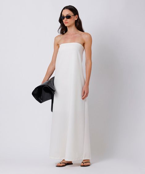 vestido midi sem alça feminino com fenda mindset branco