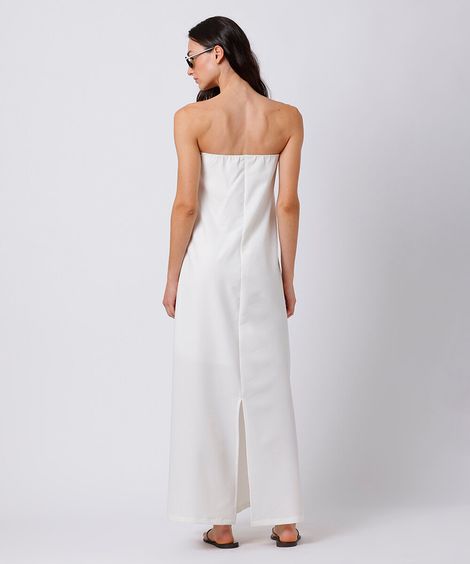 vestido midi sem alça feminino com fenda mindset branco