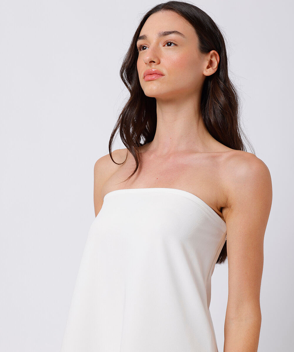 vestido midi sem alça feminino com fenda mindset branco