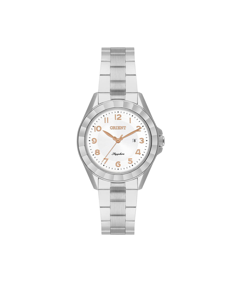 relógio feminino orient analógico calendário fbss1205 s2sx prateado