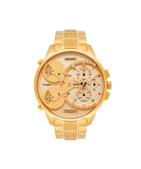relógio masculino orient dual time mgsst003 c2kx dourado