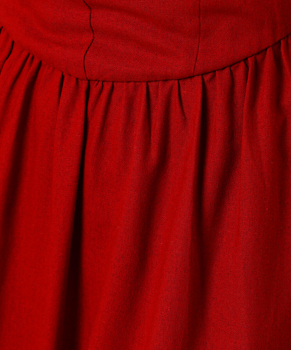 vestido mdi alça fina feminino com linho decote coração mindset vermelho