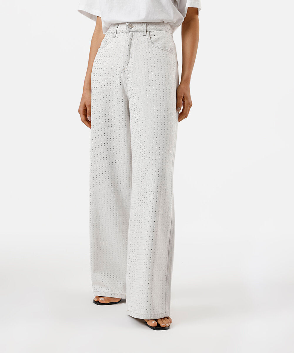 calça skater feminina jeans com brilhos cinza