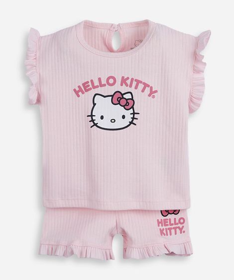conjunto infantil canelado hello kitty rosa