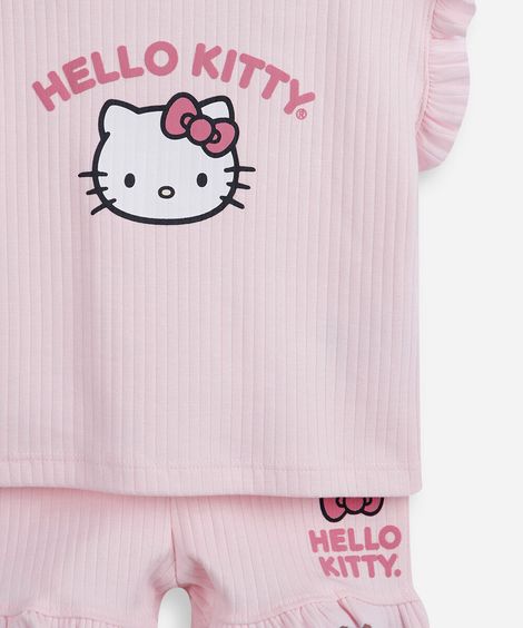 conjunto infantil canelado hello kitty rosa