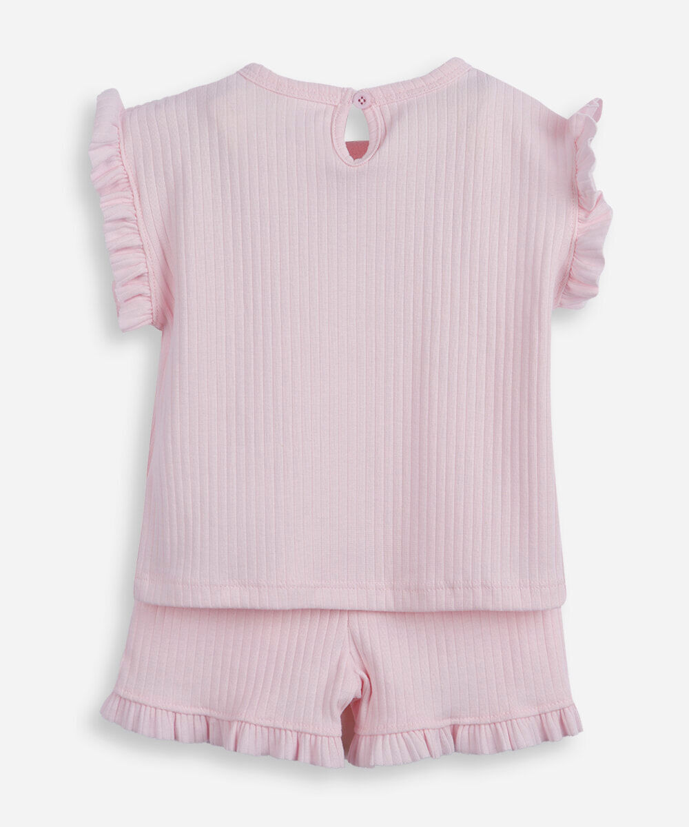 conjunto infantil canelado hello kitty rosa