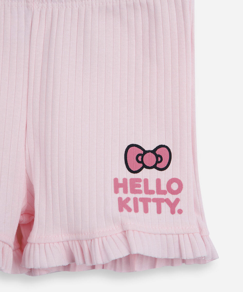 conjunto infantil canelado hello kitty rosa
