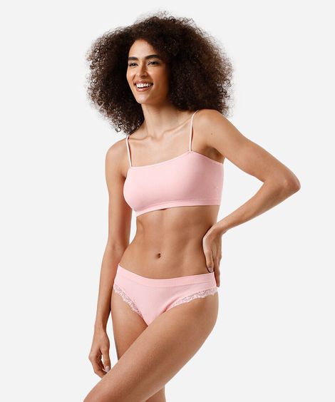 kit com top faixa e calcinha fio feminino rosa