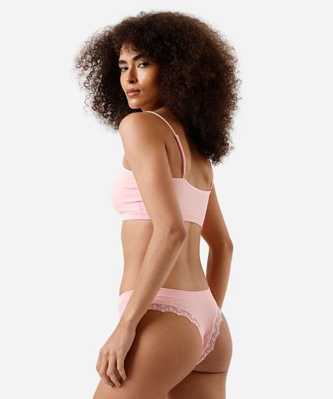 kit com top faixa e calcinha fio feminino rosa