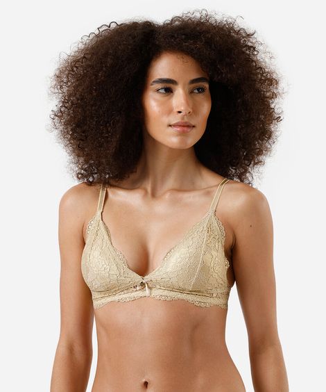 sutiã triângulo feminino de renda com bojo removível floral amarelo