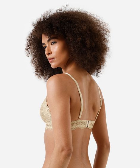 sutiã triângulo feminino de renda com bojo removível floral amarelo