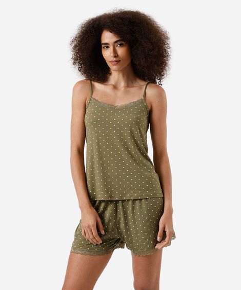 pijama short doll feminino poá verde