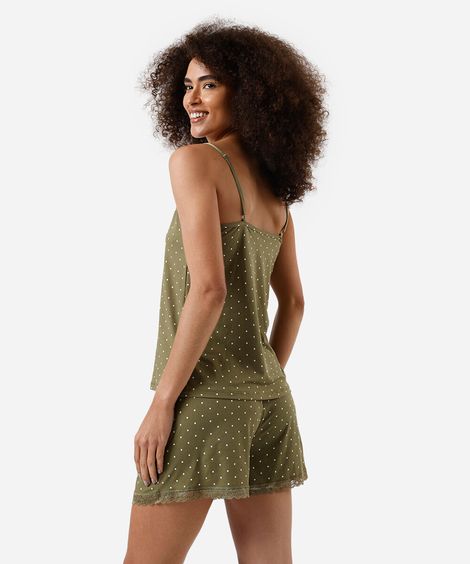 pijama short doll feminino poá verde