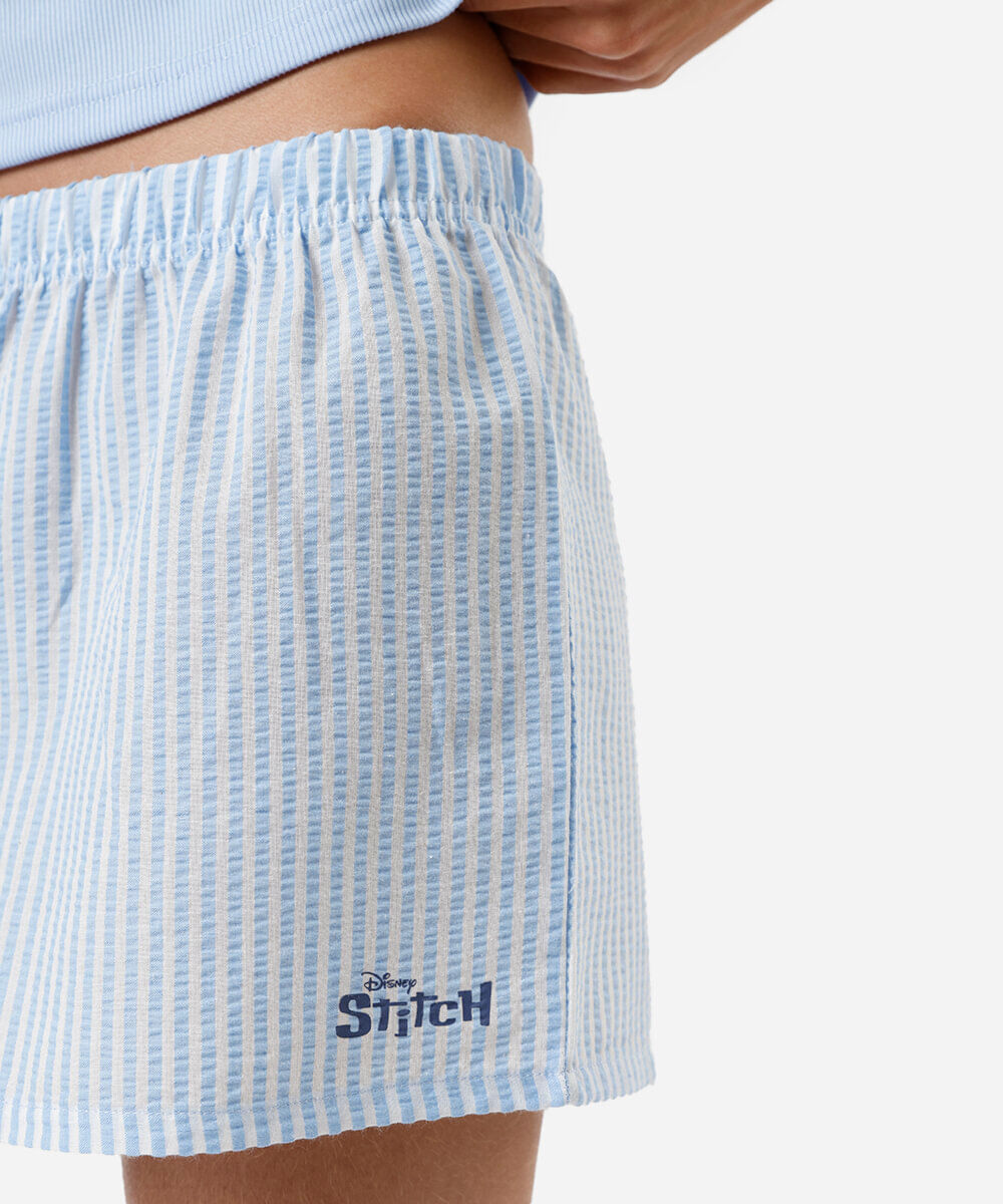 pijama short doll feminino stitch azul