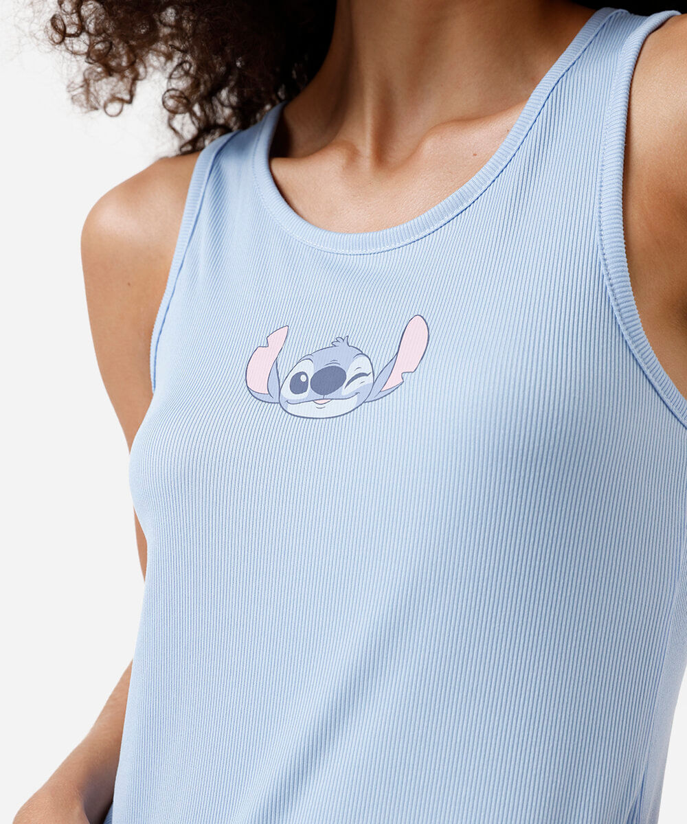 pijama short doll feminino stitch azul