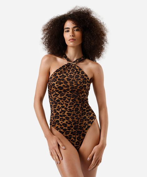 maiô halterneck feminino animal print colorido